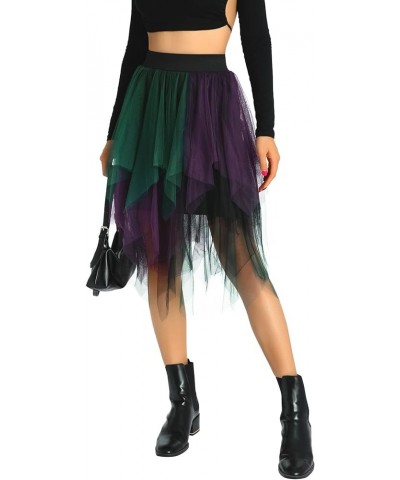 Women's Asymmetrical Tulle Midi Skirt Patchwork Color Mesh Elastic High Waist Layered A-Line Tutu Club Party Skirt Patchwork ...