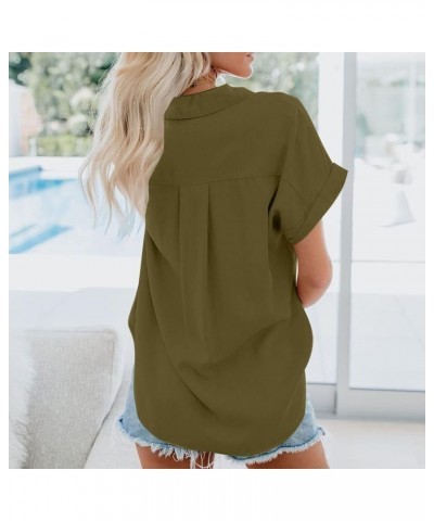 Womens Button Down Shirt 2023 Short Sleeve Blouse Collared V Neck Summer Tops Trendy Casual Ladies Work Clothing J012-brown $...