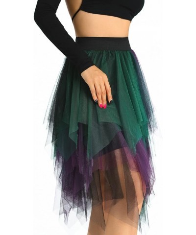 Women's Asymmetrical Tulle Midi Skirt Patchwork Color Mesh Elastic High Waist Layered A-Line Tutu Club Party Skirt Patchwork ...