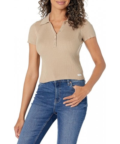 Women's Regular Ribbed Cap Sleeve Polo Shirt Suede $15.39 Others