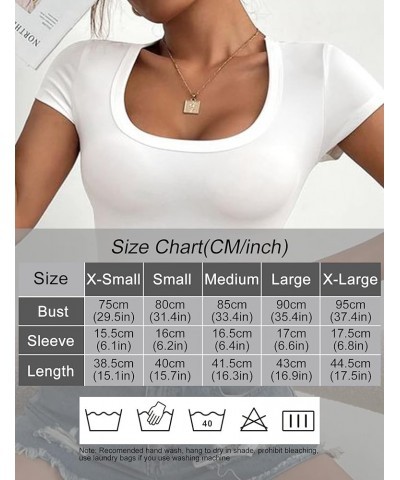 Women 's Short Sleeve Square Neck Ribbed Knit Cropped T Shirt Slim Fit Casual Basic Y2k Tops XS-XL 1 Light Blue $10.19 T-Shirts