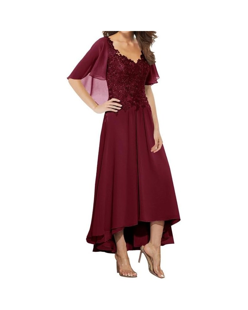 Mother of The Bride Dresses Lace Wedding Guest Dresses Chiffon Tea Length Mothers Dress Beading Sequins Burgundy $33.44 Dresses