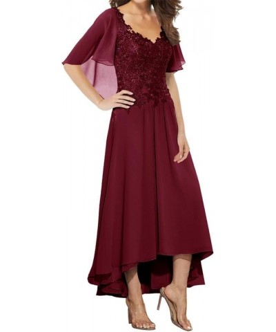 Mother of The Bride Dresses Lace Wedding Guest Dresses Chiffon Tea Length Mothers Dress Beading Sequins Burgundy $33.44 Dresses