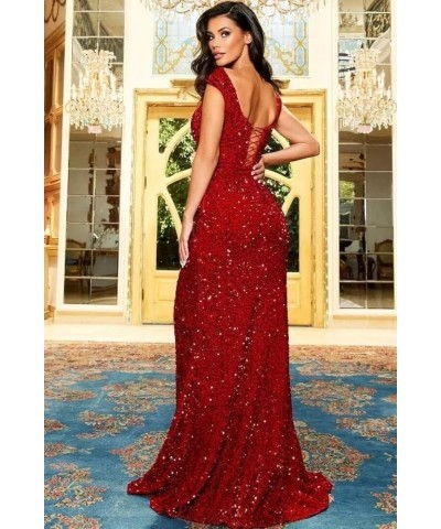 Mermaid Prom Dresses Long with Slit Sparkly Sequin Off Shoulder Formal Evening Ball Gowns for Women 2024 Black $36.00 Dresses