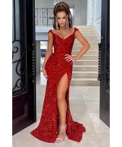 Mermaid Prom Dresses Long with Slit Sparkly Sequin Off Shoulder Formal Evening Ball Gowns for Women 2024 Black $36.00 Dresses