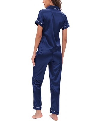 RMXEi Women's Casual Homewear Lapel Solid Color Long Sleeve Pants Pajama Set Blue $15.56 Sleep & Lounge