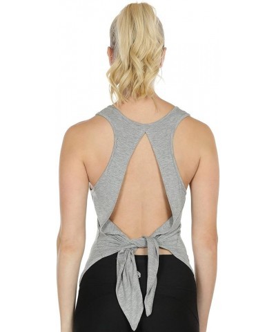 Tie Back Yoga Tops for Women, Lightweight Workout Athletic Tanks, Breathable Gym Shirts Grey $11.95 Activewear