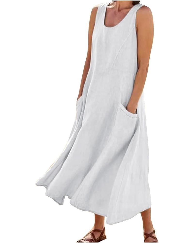 Dresses for Women 2024 Maxi Dress for Women Spring Summer Boho Casual Loose Fashion Sleeveless Dress for Holiday 01-white $12...