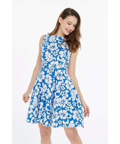 Women's Vintage Fit and Flare Dress in Classic Hibiscus Red Vintage Classic Hibiscus, Blue $29.00 Dresses