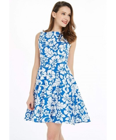 Women's Vintage Fit and Flare Dress in Classic Hibiscus Red Vintage Classic Hibiscus, Blue $29.00 Dresses