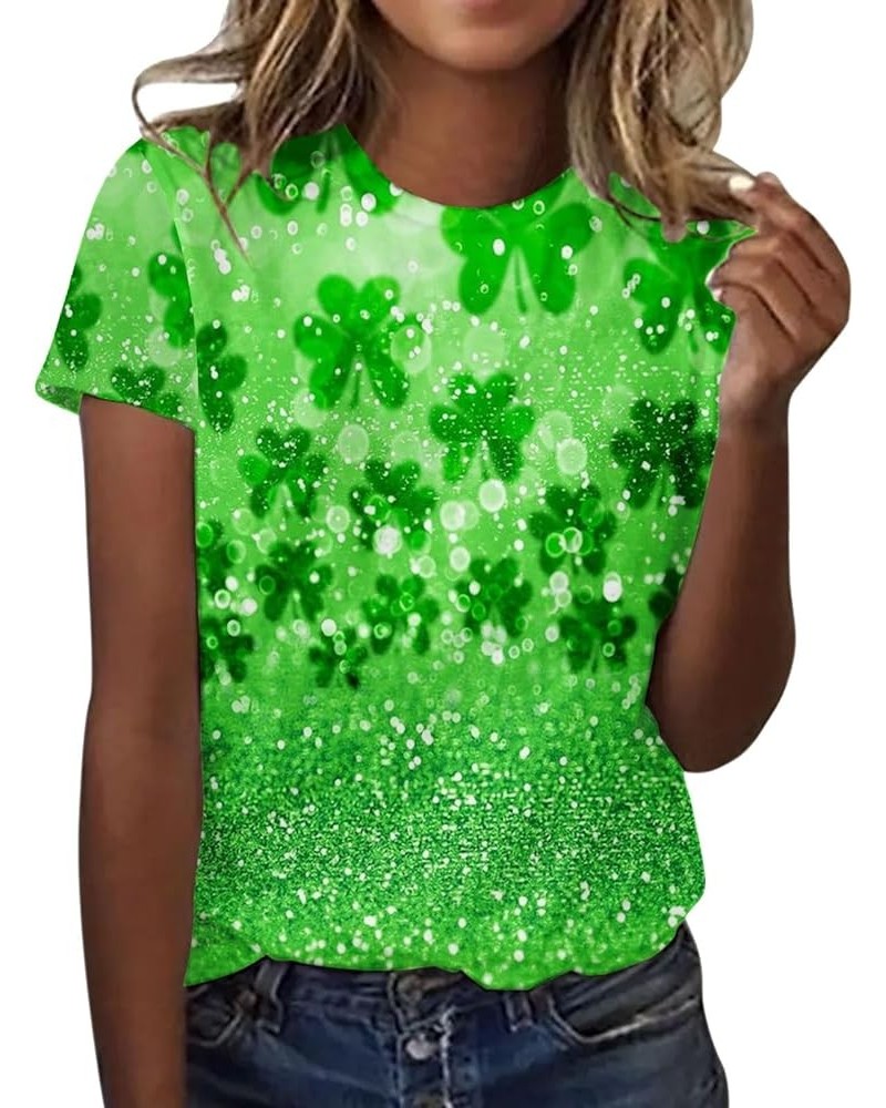 St Patricks Day Outfits for Women 2024 Tops Three Quarter Sleeve Round Neck Tee T Shirt St Patricks Day Heart Top C-mint Gree...