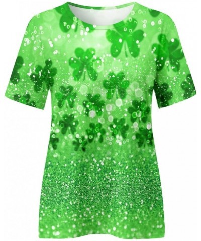 St Patricks Day Outfits for Women 2024 Tops Three Quarter Sleeve Round Neck Tee T Shirt St Patricks Day Heart Top C-mint Gree...