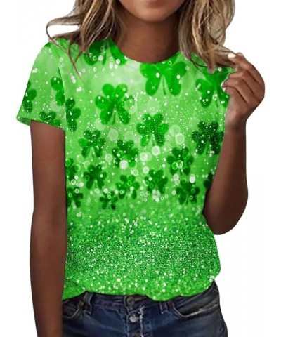 St Patricks Day Outfits for Women 2024 Tops Three Quarter Sleeve Round Neck Tee T Shirt St Patricks Day Heart Top C-mint Gree...