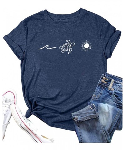 Sea Turtle Shirt Women Summer Beach Graphic T-Shirt Funny Turtle Graphic Tee Shirts Hawaiian Vacation Tee Tops Sky Blue $14.1...