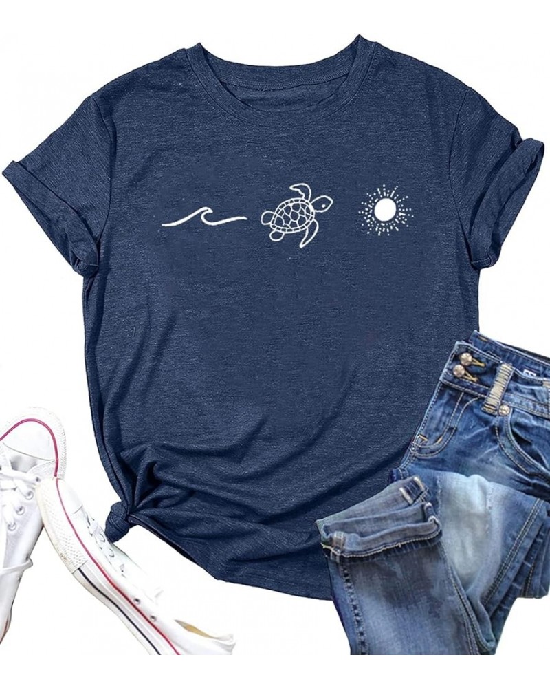 Sea Turtle Shirt Women Summer Beach Graphic T-Shirt Funny Turtle Graphic Tee Shirts Hawaiian Vacation Tee Tops Sky Blue $14.1...