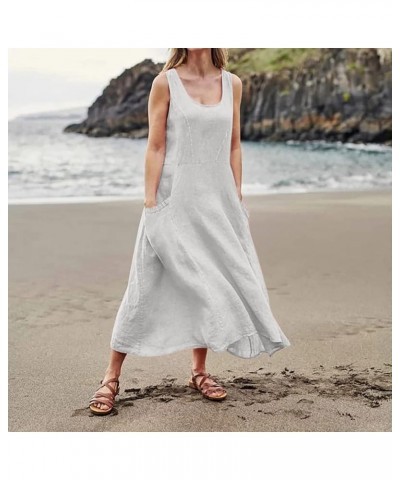 Dresses for Women 2024 Maxi Dress for Women Spring Summer Boho Casual Loose Fashion Sleeveless Dress for Holiday 01-white $12...