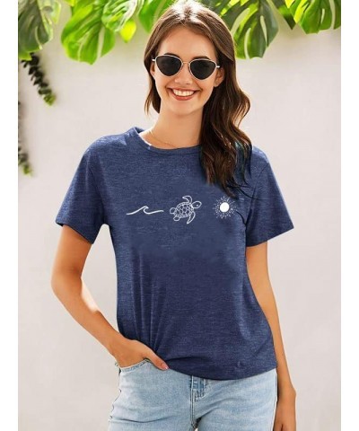 Sea Turtle Shirt Women Summer Beach Graphic T-Shirt Funny Turtle Graphic Tee Shirts Hawaiian Vacation Tee Tops Sky Blue $14.1...