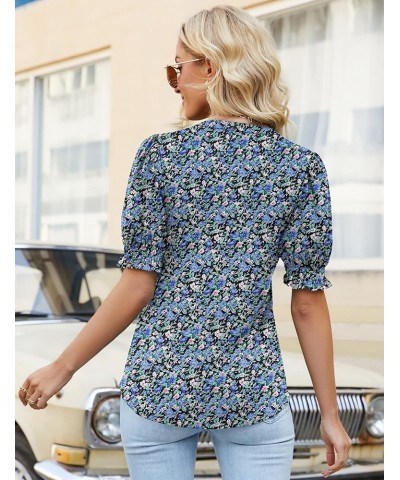 Women's Summer Puff Short/Long Sleeve Tops V Neck Pleated Shirts Floral Tunic Blouses Dressy Casual S-XXL A-black Floral $18....