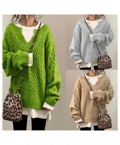 Slouchy Cable Knit Sweater Women Fall Fashion V-Neck,Sleeve Loose Cable Knit Sweater Pullover Large G $20.29 Sweaters