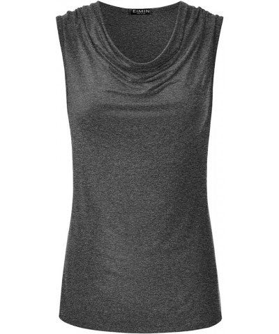 Women's Cowl Neck Ruched Draped Sleeveless Stretchy Blouse Tank Top (S-3X) Ett002_charcoal $12.38 Tanks