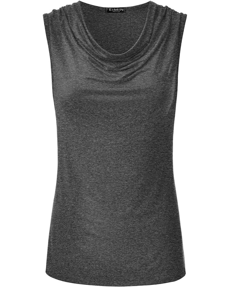 Women's Cowl Neck Ruched Draped Sleeveless Stretchy Blouse Tank Top (S-3X) Ett002_charcoal $12.38 Tanks