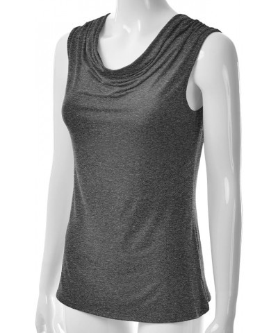 Women's Cowl Neck Ruched Draped Sleeveless Stretchy Blouse Tank Top (S-3X) Ett002_charcoal $12.38 Tanks