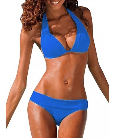 Womens Halter Padded Top Push Up Bikini Set Two Piece Swimsuits Bathing Suits Beachwear Blue $19.03 Swimsuits