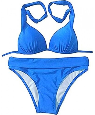 Womens Halter Padded Top Push Up Bikini Set Two Piece Swimsuits Bathing Suits Beachwear Blue $19.03 Swimsuits