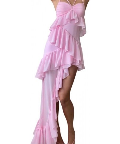 Women Sexy Ruffle Trim Midi Dress Y2k Irregular Hem Tassels Frill Maxi Dresses Slim Fit Night Party Club Dress B8- Pink $11.1...