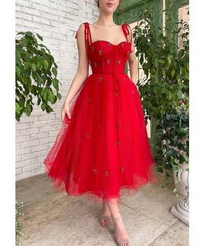 Women's Spaghetti Straps Tulle Prom Dress Cherry Tea Length Formal Evening Party Gowns Lilac $39.74 Dresses