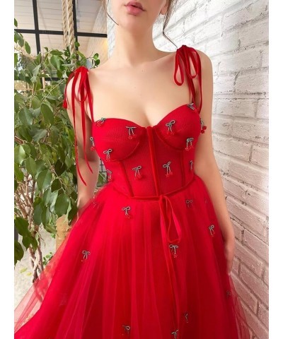 Women's Spaghetti Straps Tulle Prom Dress Cherry Tea Length Formal Evening Party Gowns Lilac $39.74 Dresses