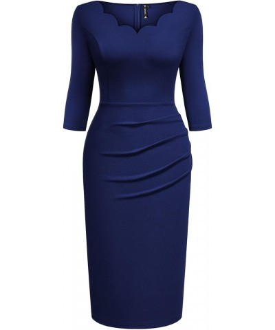 Women's Ruffle Style 2/3 Sleeve Slim Cocktail Dress A-navy Blue $20.16 Dresses