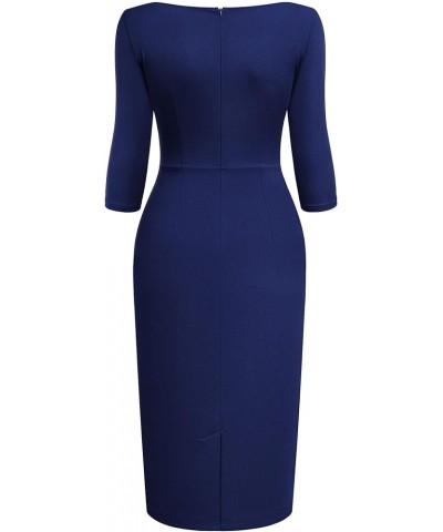 Women's Ruffle Style 2/3 Sleeve Slim Cocktail Dress A-navy Blue $20.16 Dresses