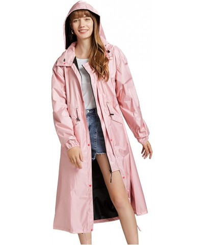 Women's Stylish Long Raincoat with Hood and Multi Color Pattern Upgrade - Pink $19.19 Coats