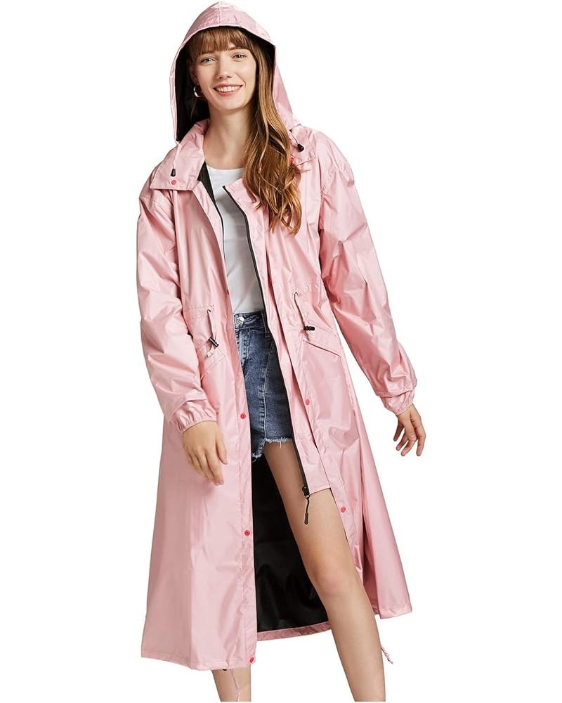 Women's Stylish Long Raincoat with Hood and Multi Color Pattern Upgrade - Pink $19.19 Coats