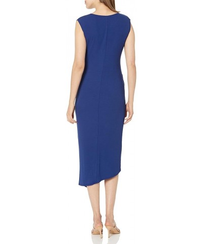 Women's Midi Cap Sleeve Asymmetrical Knot Front Dresses Navy $23.92 Dresses