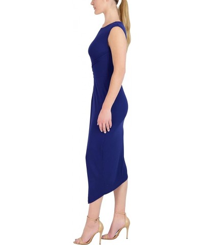 Women's Midi Cap Sleeve Asymmetrical Knot Front Dresses Navy $23.92 Dresses