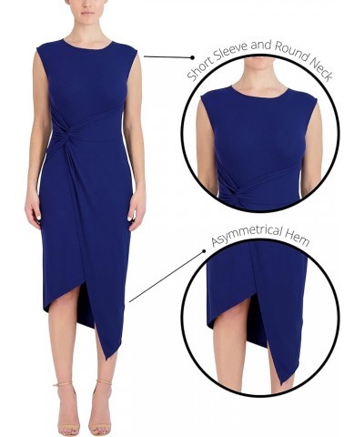 Women's Midi Cap Sleeve Asymmetrical Knot Front Dresses Navy $23.92 Dresses