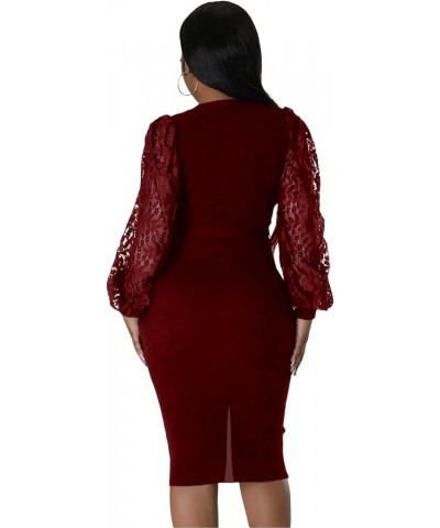 Semi Formal Church Dresses for Women Bishop Sleeve Sexy V Neck Bodycon Midi Dresses Dh Burgundy $21.83 Dresses