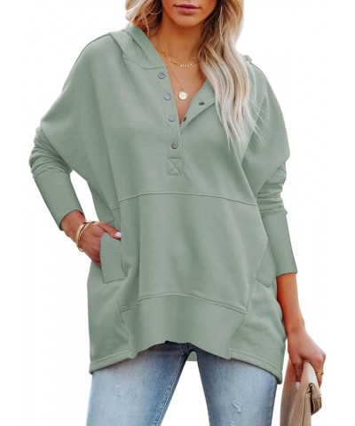 Women's Oversized 1/4 Snap Up Long Sleeve Casual Hoodie Sweatshirt Pullover with Pockets Sage $24.59 Others