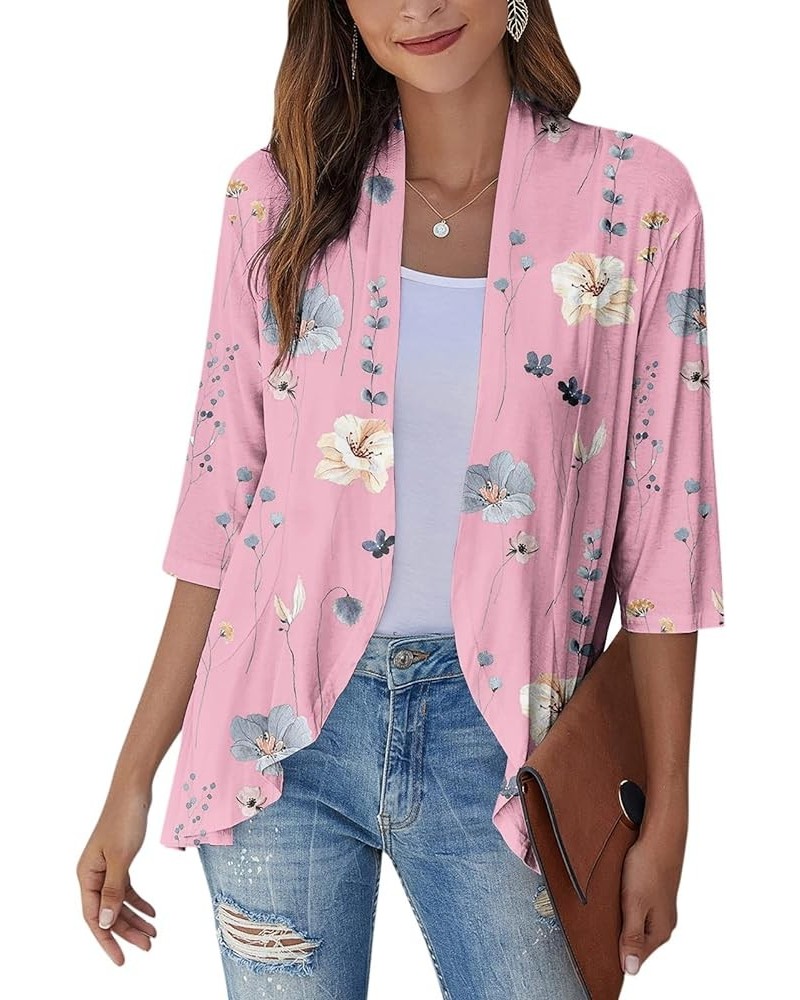 Long Sleeve Kimono for Women Lightweight 3/4 Sleeve Blouse Tops Coat Casual Duster Cardigans Retro Print Jackets 4-pink $4.11...