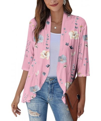 Long Sleeve Kimono for Women Lightweight 3/4 Sleeve Blouse Tops Coat Casual Duster Cardigans Retro Print Jackets 4-pink $4.11...