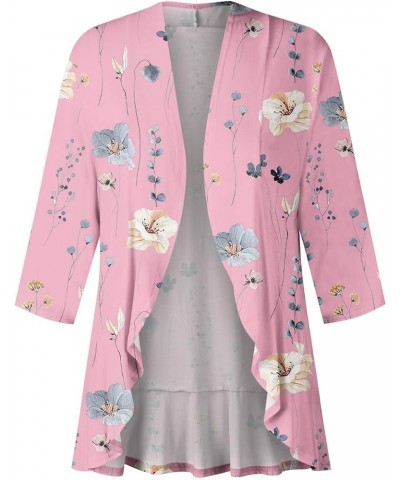 Long Sleeve Kimono for Women Lightweight 3/4 Sleeve Blouse Tops Coat Casual Duster Cardigans Retro Print Jackets 4-pink $4.11...