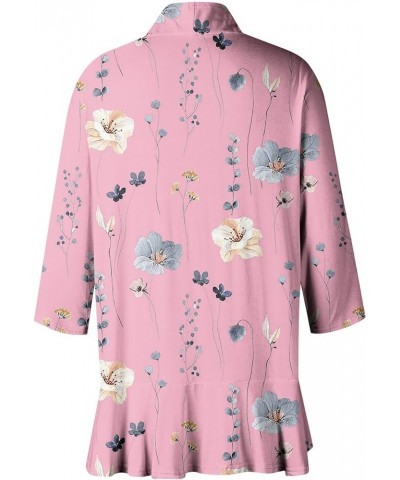 Long Sleeve Kimono for Women Lightweight 3/4 Sleeve Blouse Tops Coat Casual Duster Cardigans Retro Print Jackets 4-pink $4.11...