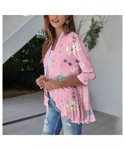 Long Sleeve Kimono for Women Lightweight 3/4 Sleeve Blouse Tops Coat Casual Duster Cardigans Retro Print Jackets 4-pink $4.11...