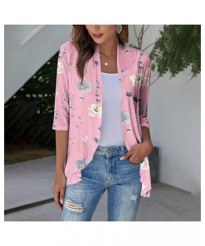 Long Sleeve Kimono for Women Lightweight 3/4 Sleeve Blouse Tops Coat Casual Duster Cardigans Retro Print Jackets 4-pink $4.11...