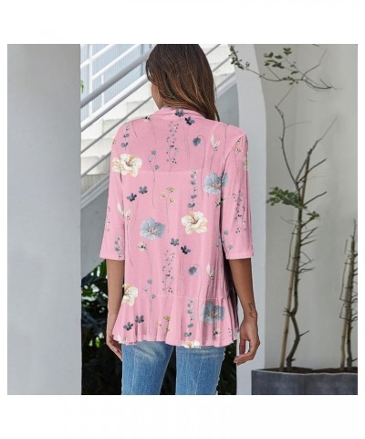 Long Sleeve Kimono for Women Lightweight 3/4 Sleeve Blouse Tops Coat Casual Duster Cardigans Retro Print Jackets 4-pink $4.11...