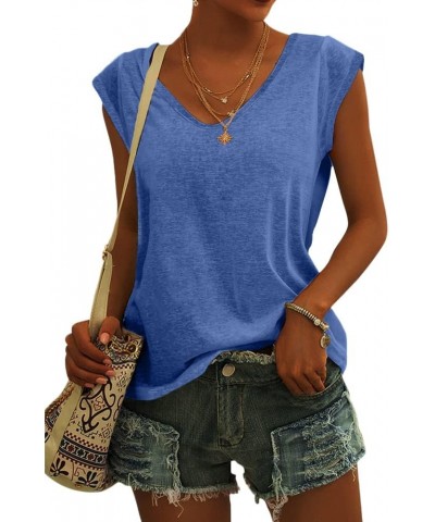 Womens' Cap Sleeve Casual Loose Fit Basic Shirts Tank Tops 00- Royal Blue $10.55 Tanks