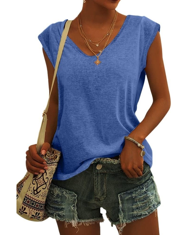 Womens' Cap Sleeve Casual Loose Fit Basic Shirts Tank Tops 00- Royal Blue $10.55 Tanks