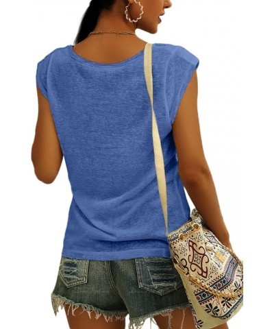 Womens' Cap Sleeve Casual Loose Fit Basic Shirts Tank Tops 00- Royal Blue $10.55 Tanks